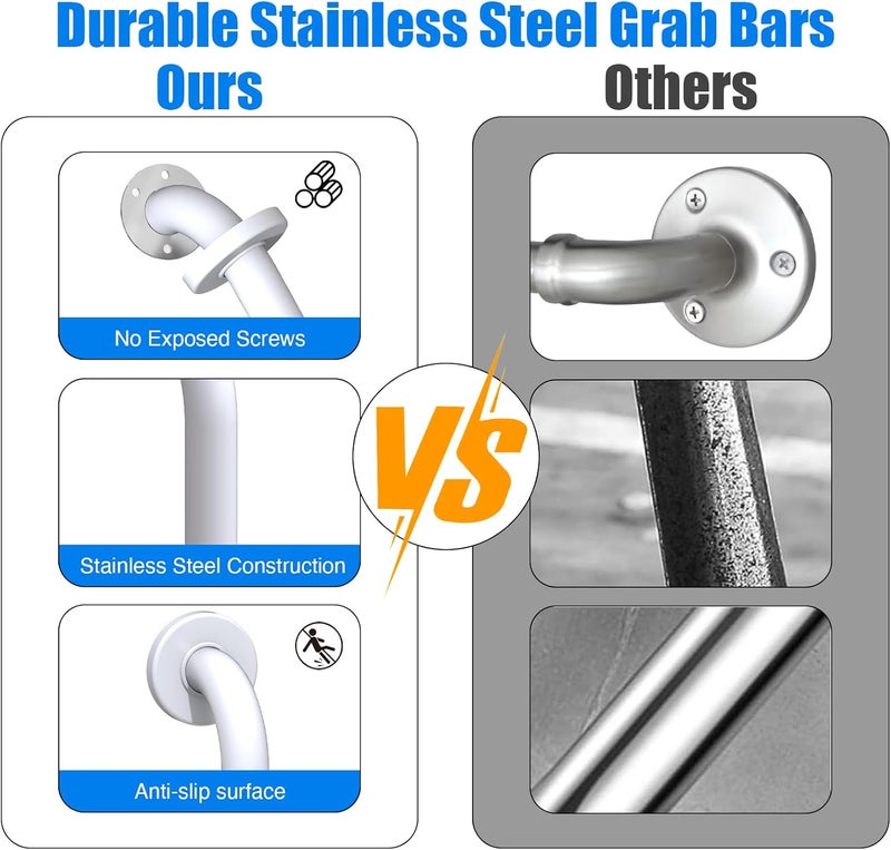 ROTHLEY 18 Inch Bathroom Safety Grab Bar: Matte White Shower Grab Bars with Concealed Screws for Elderly or Handicapped - Image 4